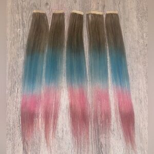 HUMAN HAIR Ombre Hair Extensions - Blue and Pink